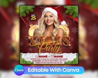 Editable Xmas Party Invitation Flyer, Printable Christmas Party Invitation Club Flyer Template, Xmas Party Club Flyer For Social Media