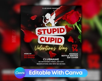 Valentine's Day Party Invitation Flyer, Editable Valentine's Day Party Invitation Template, Valentine's Day Club Flyer For Social Media