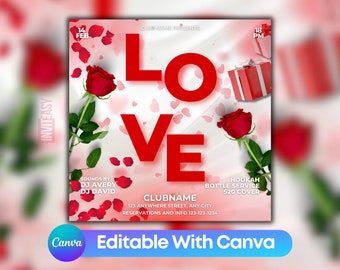 Editable Valentine's Day Party Invitation Flyer, Printable Valentine's Day Invitation Template, Valentine's Day Club Flyer For Social Media