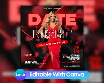 Valentine's Day Party Invitation Flyer Template, Printable Valentine's Day Party Template, Galentine's Day Party Club Flyer For Social Media