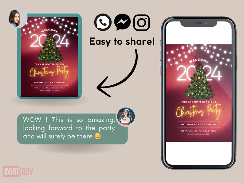 Editable 2024 Christmas Party Invitation, 2024 Printable Xmas Party