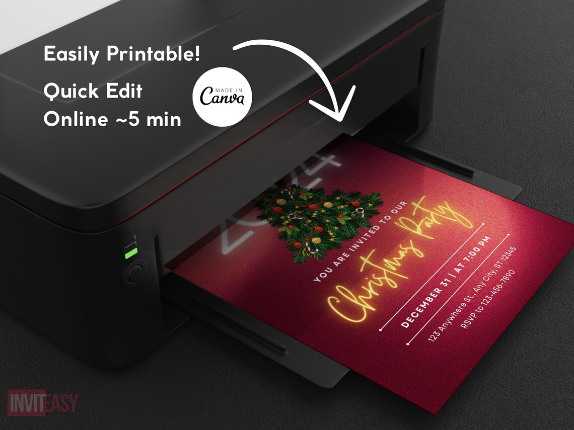 Editable 2024 Christmas Party Invitation, 2024 Printable Xmas Party