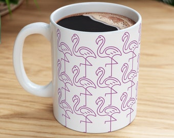 Pink Flamingo Mug, 80 s Style Comical Funny Coffe Mugs, Geometric Pattern Design, Retro Artwork, 80s Nostalgia, Creativity Design