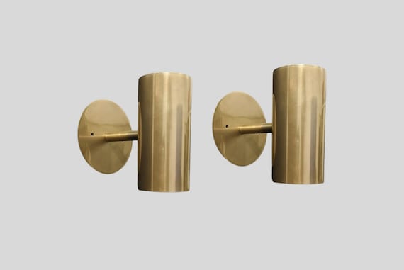 Mid Century Modern Brass Cylinder Wall Sconce, Minimalist Tube Wall Light, Handmade Bedroom Reading Lamp, Luxury Lighting