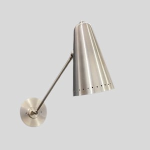 Pair of Mid Century Cone Shade Brushed Chrome Finish Italian Wall Light Sconce -  Fixtures - Bedroom Lights - Vanity Lamps