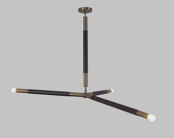 Modern Linear Chandelier, Black & Brass Pendant Light, Minimalist Dining Room Light Fixture, Kitchen Island Ceiling Lamp