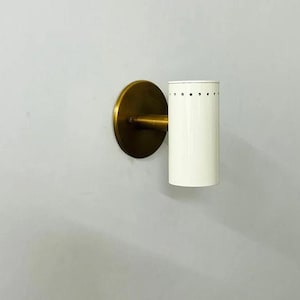 Mid Century Cylindrical Shape Shinny White with Raw Brass Finish - Italian Wall Light Sconce Fixtures - Bedroom Lights - Vanity Lamps