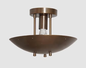 Antique Brass Flush Mount Ceiling Light - Patina Finish