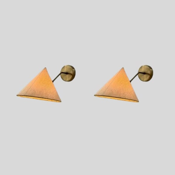 Pair Of Minimalist Triangle Wall Sconce, Brass Finish Wall Light, Modern Geometric Lighting Fixture, Bedside Wall Lamp