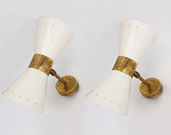 Wall Light Lamp Italian Stilnovo Diablo White in Raw Brass Finish , Wall Lighting Vanity Lamp Bathroom Lamp Handcrafted