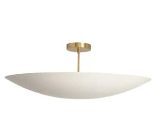 Mid Century Modern Brass Bowl Flush Mount Ceiling Light, Minimalist White Dome Ceiling Fixture, Contemporary Entryway Lighting