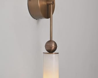 Modern Alabaster Sconce, Brass Wall Light Fixture, Luxury Stone Wall Lamp, Minimalist Bedroom Hallway Lighting