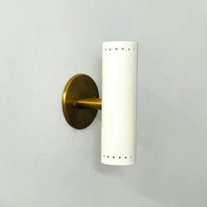 Mid Century Dual light Cylindrical Shape Shinny White with Raw Brass Finish - Italian Wall Light Sconce - Bedroom Lights - Vanity Lamps