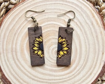 Sunflower earrings,handmade earrings, wood earrings, flowers earrings, natural earrings