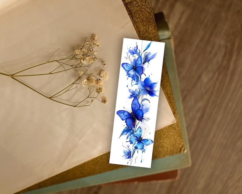 Printable Blue Butterfly Bookmarks: Digital Download Set of 4 for Book ...