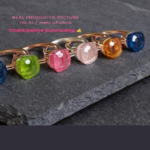 Bague pompon, argent sterling 925 pur avec coussin en agate, bague empilable en pierre semi-précieuse solitaire carré facetté, bijoux de déclaration de cocktail