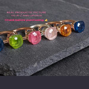 Pompomring, puur 925 sterlingzilver met agaatkussen, halfedelsteen stapelring, gefacetteerde vierkante solitaire, cocktail statement sieraad