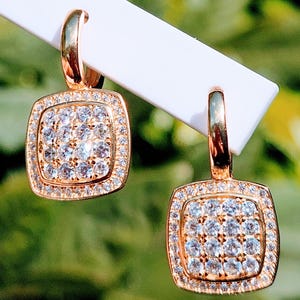 Pompom earrings, square hoop earrings made of 925 silver with zircon