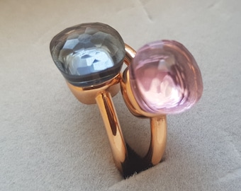 Anillo pompón, pura plata de ley 925 con cojín de ágata, anillo de apilamiento de piedras semipreciosas solitario cuadrado facetado, joyería de declaración de cóctel