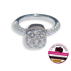 Anel Pompon, prata de lei 925 pura, padrão favo de mel, formato almofada, anel quadrado para usar em conjunto com outros anéis, pavé de moissanita, zircônia cúbica branca, ouro rosa 18k