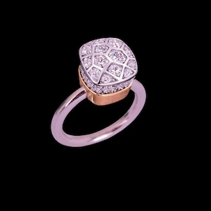 Pompon Ring, reines 925 Sterlingsilber Waben Muster Kissen, quadratischer Stapelring Moissanite weisse Zirkonen Roségold 18Kt