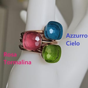 Anillo Pompom, plata de ley 925 pura con cojín de ágata, anillo apilable de piedra semipreciosa, solitario cuadrado facetado, joya llamativa para cóctel imagen 2