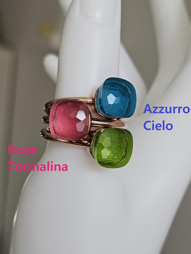 Anillo Pompom, plata de ley 925 pura con cojín de ágata, anillo apilable de piedra semipreciosa, solitario cuadrado facetado, joya llamativa para cóctel imagen 2
