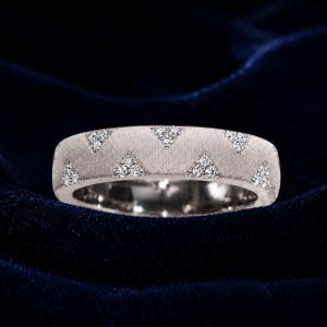 Retro Baroque lace ring, stacking ring made of 925 sterling silver, rhombus lily clover pattern inlay, brushed, satin, matte rose gold rhodium
