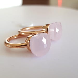 Anillo Pompom, plata de ley 925 pura con cojín de ágata, anillo apilable de piedra semipreciosa, solitario cuadrado facetado, joya llamativa para cóctel ROSA CERAMICA