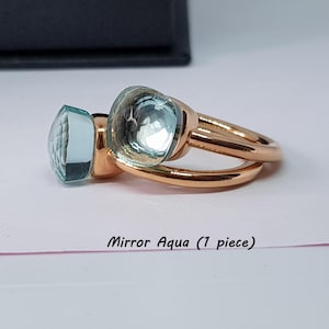 Anillo Pompom, plata de ley 925 pura con cojín de ágata, anillo apilable de piedra semipreciosa, solitario cuadrado facetado, joya llamativa para cóctel MIRROR AQUA