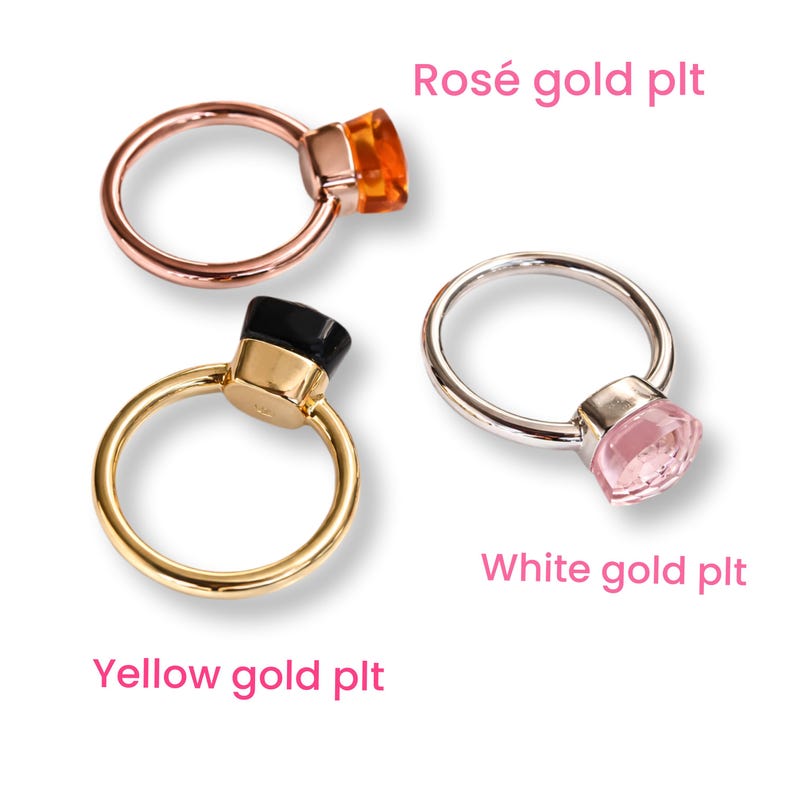 Anillo Pompom, plata de ley 925 pura con cojín de ágata, anillo apilable de piedra semipreciosa, solitario cuadrado facetado, joya llamativa para cóctel imagen 19