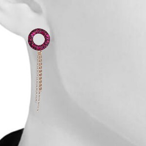 Boucles d'oreilles pompons, boucles d'oreilles pendantes argent 925 avec pampilles rolo, donut pavé cocktail rubellite rouge magenta, rubis violet fuchsia zircon cubique image 4