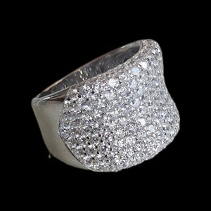 Pompon ring, 16 mm deep wide band ring in diamond look, 925 silver rhodium cigar ring, US7 micro pavé maxi running white spectacular
