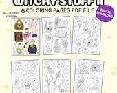 Witchy Coloring Pages: Halloween Art, Spooky Scenes (Digital Download)