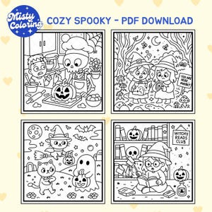 Cozy Spooky Halloween Coloring Pages, Kids & Adults (PDF) - Etsy