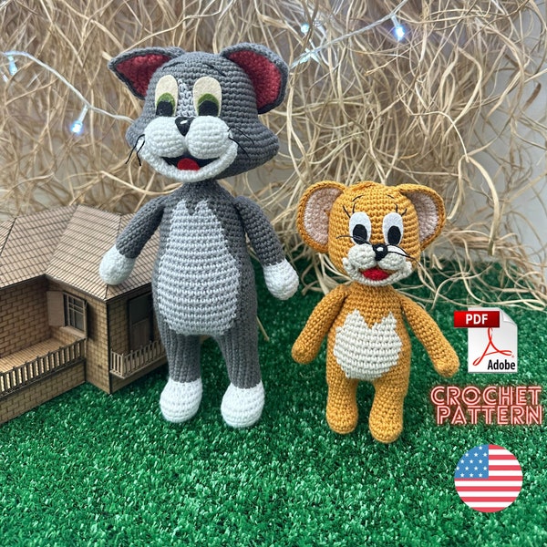 Tom and Jerry Amigurumi, Crochet Pattern, Beginner Amigurumi, Amigurumi Characters, Amigurumi Book, Knitting Animals, Size 8 Inches