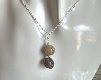 Collana con ciondolo in pietra preziosa di agata naturale del Botswana