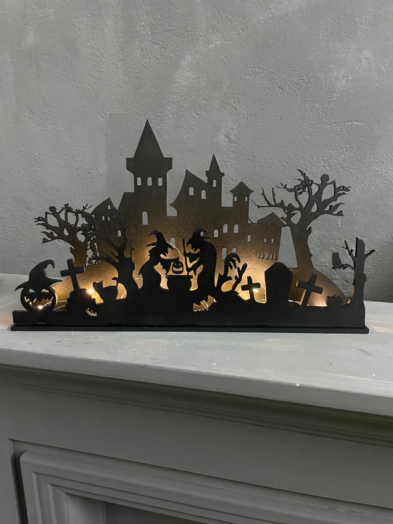 Halloween silhouette, Haunted house, spooky witch decor, Halloween tabletop, spooky Halloween houses , Halloween mantle, Halloween gift