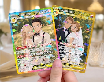 Personalized Poke Anniversary Card, Custom Photo Anime Card, Anniversary Gift, Wedding Gift for Him, Gift for Her, Custom Card for Couple