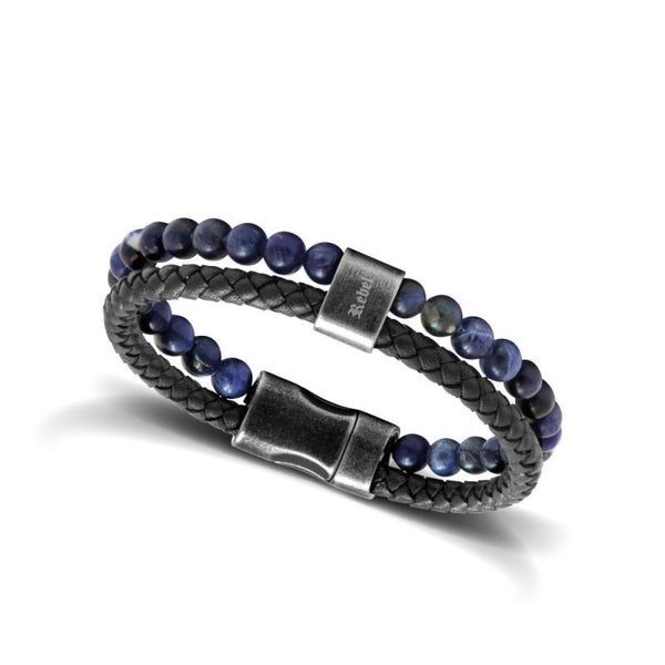 Rochet - Bracelet Karma 22cm Cuir Tresse Marine Et Lapis Lazuli