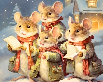 Charming Mice Carolers: Vintage Christmas Illustration Bundle