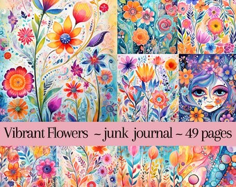 Bohemian Floral Junk Journal Kit – Watercolor Scrapbook Pages (JPG)