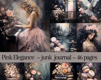 Elegant Dark Pink Journal Kit – Feminine Ephemera, 48 Printable Pages (Instant Download)