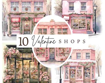 Rustic Valentine Shops Clipart Bundle – Pink & Sage JPGs (Digital Download)