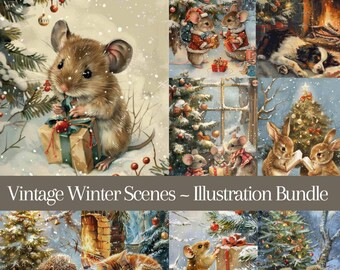 11 Vintage Christmas Illustrations bundle , Junk Journal Digital Download with Commercial Use, Scrapbook printables