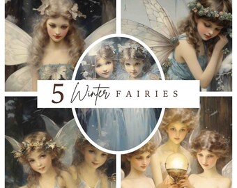 Enchanting Winter Fairies: Vintage Illustration Bundle, printable scrapbook and junk journal pages