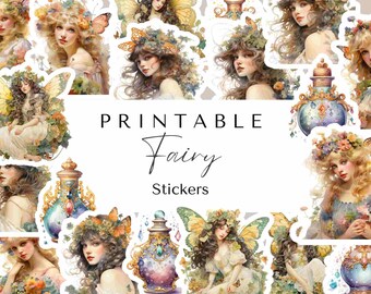 Printable Fairy Sticker Illustrations Bundle! Vintage Junk Journal printable pages, nostalgic,