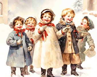 Vintage Carolers" Children's Christmas Illustration Bundle!