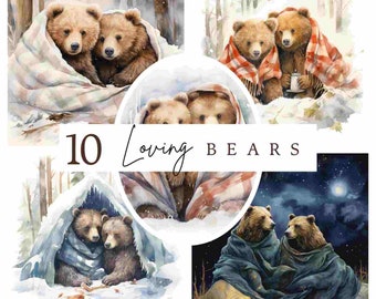 Winter Bears Clipart Bundle – Cosy Love and Care Illustrations (JPG, Commercial License)