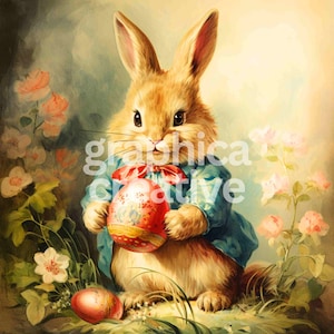 Diario spazzatura, Clipart pasquale, Clipart primaverile, Download digitale, Coniglietto pasquale vintage, Pacchetto illustrazioni, Carta Scrapbook digitale,